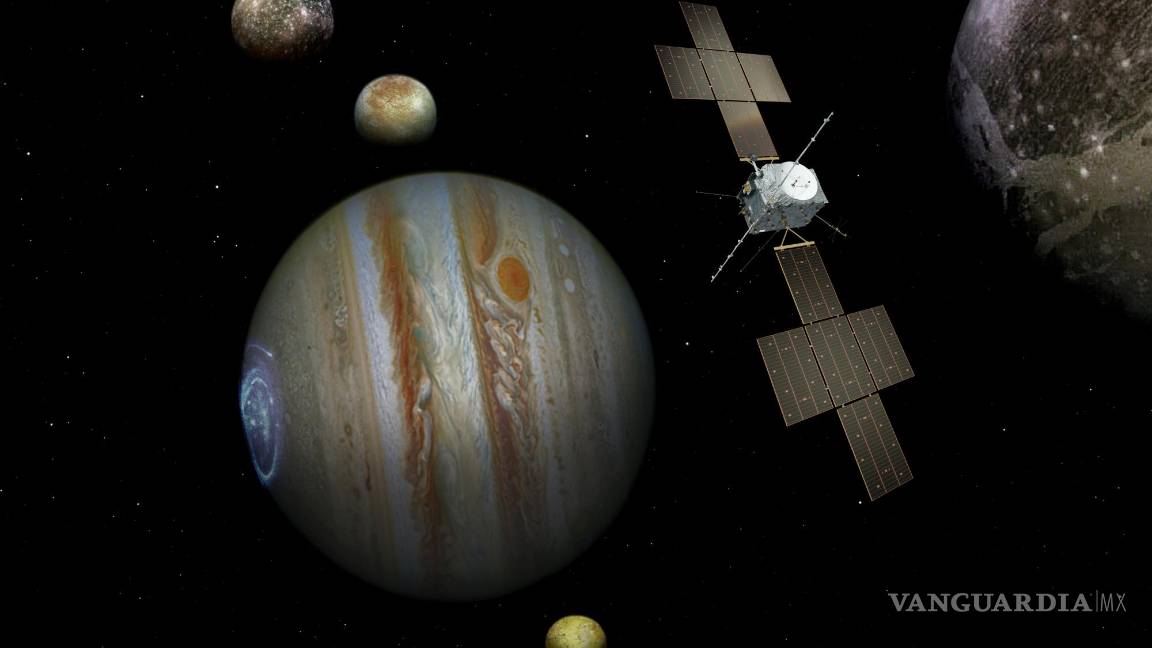 $!La misión Juice explorará Júpiter y sus lunas, incluida Europa (segunda luna, de izq. a der.)