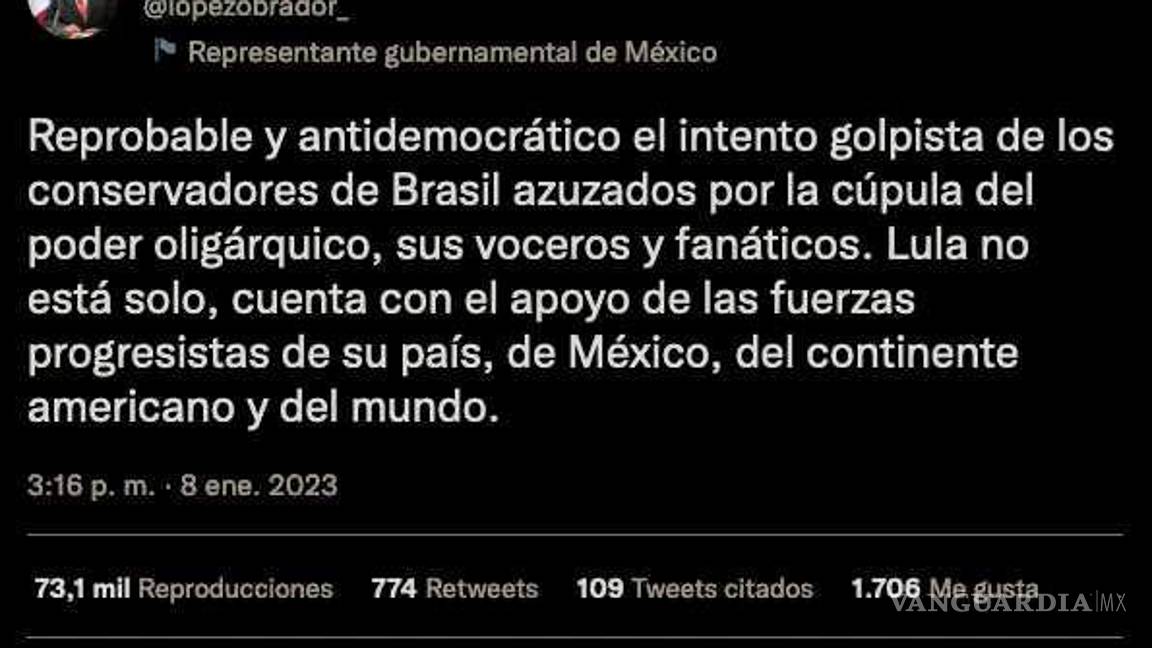 $!AMLO reprueba el ‘intento golpista de los conservadores’ en Brasil