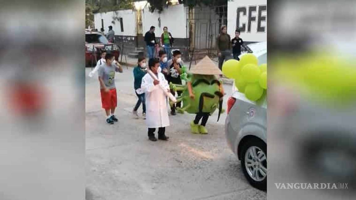 $!Coronavirus 'contagia' festival infantil en México; disfrazan a niño del virus mortal