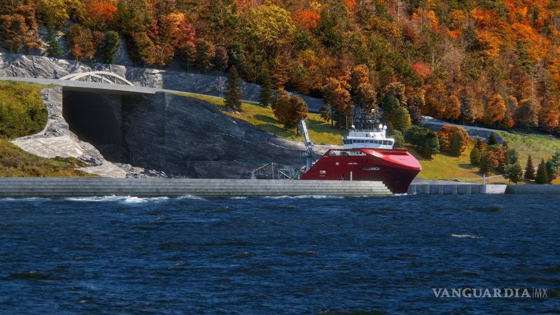 $!Embarcación de color rojo saliendo del túnel de Stad, en Moldefjord.