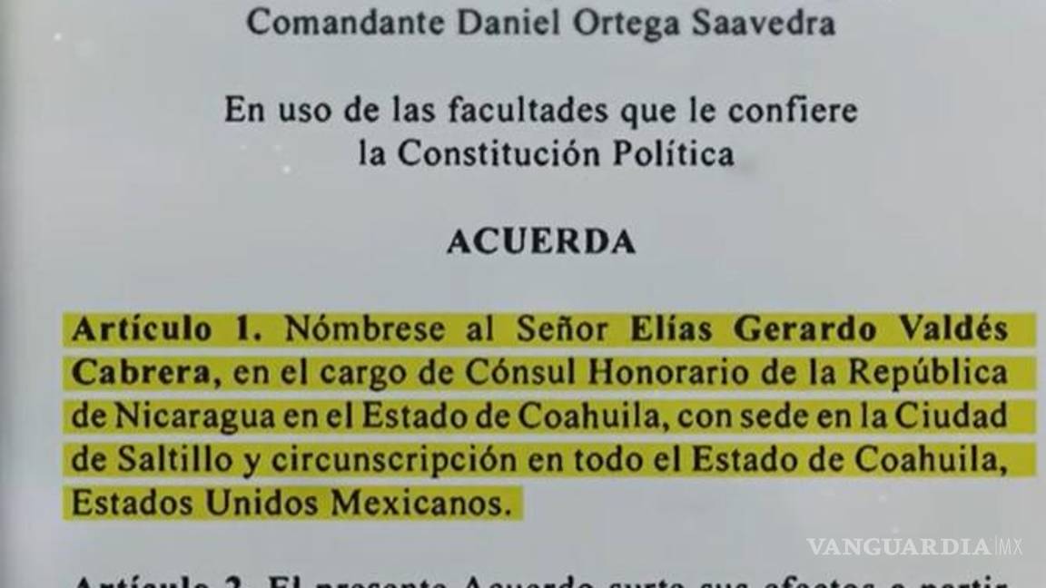 $!Gerardo Valdés Cabrera fue designado por Daniel Ortega, presidente de la República de Nicaragua.