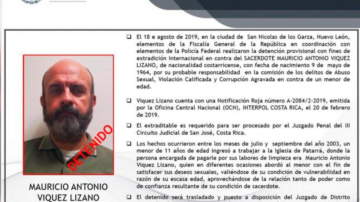 Detienen en Nuevo León a sacerdote acusado de pederastia en Costa Rica