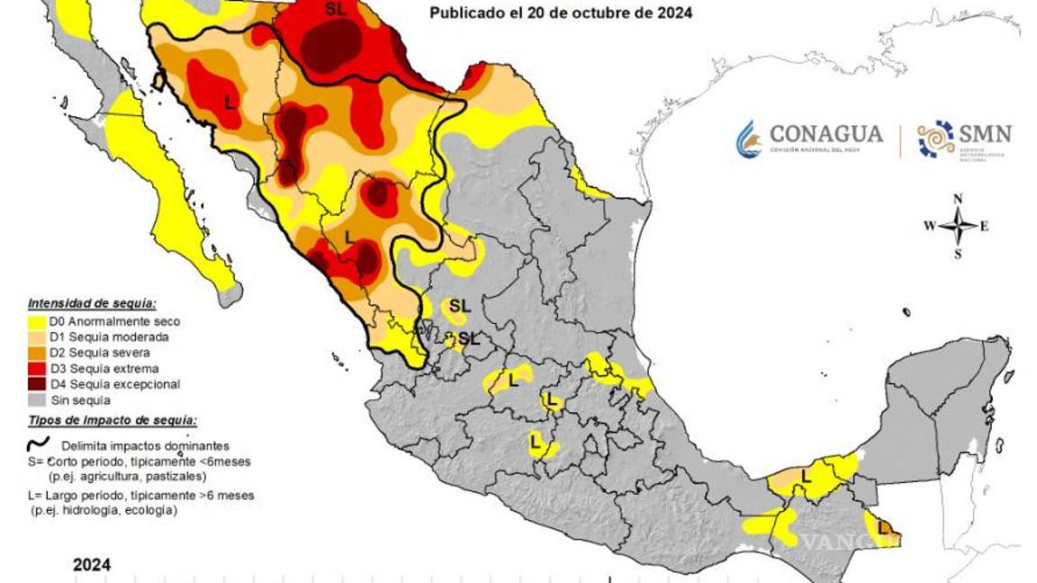 $!Así pinta el mapa de sequía en el país y en Coahuila, al cierre de la primera quincena de octubre.