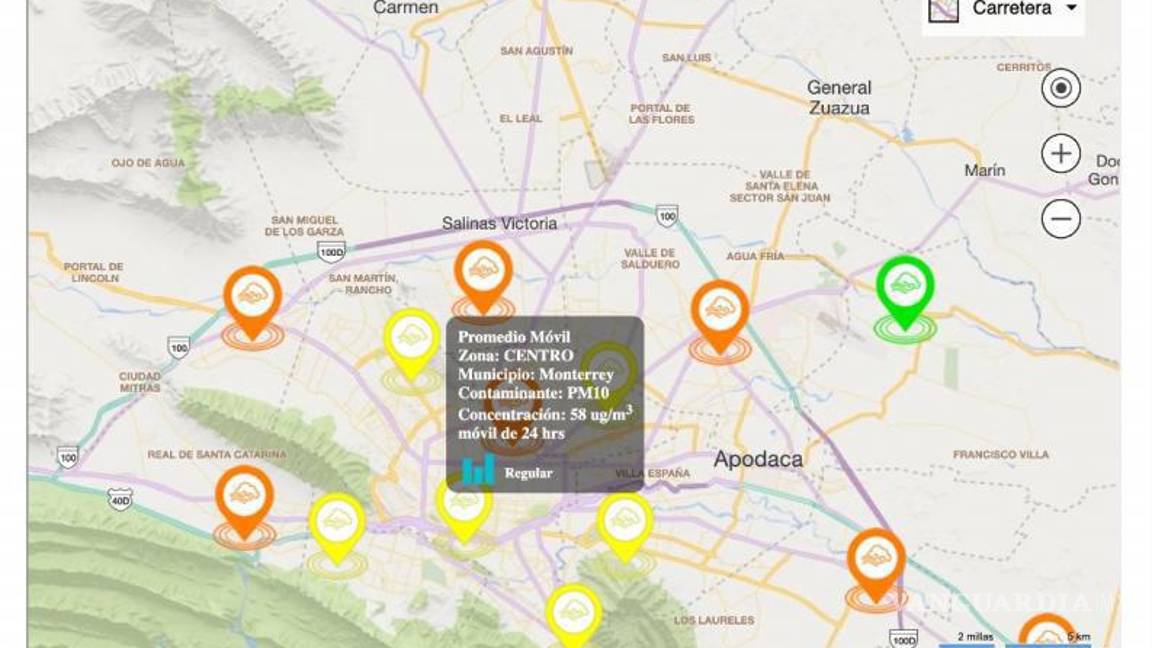 $!Monterrey marcaba una calidad del aire “regular”.