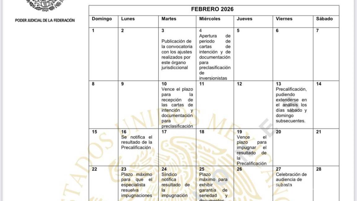 $!Calendario oficial detalla fechas clave del proceso: preclasificación, impugnaciones y entrega de garantías de seriedad.