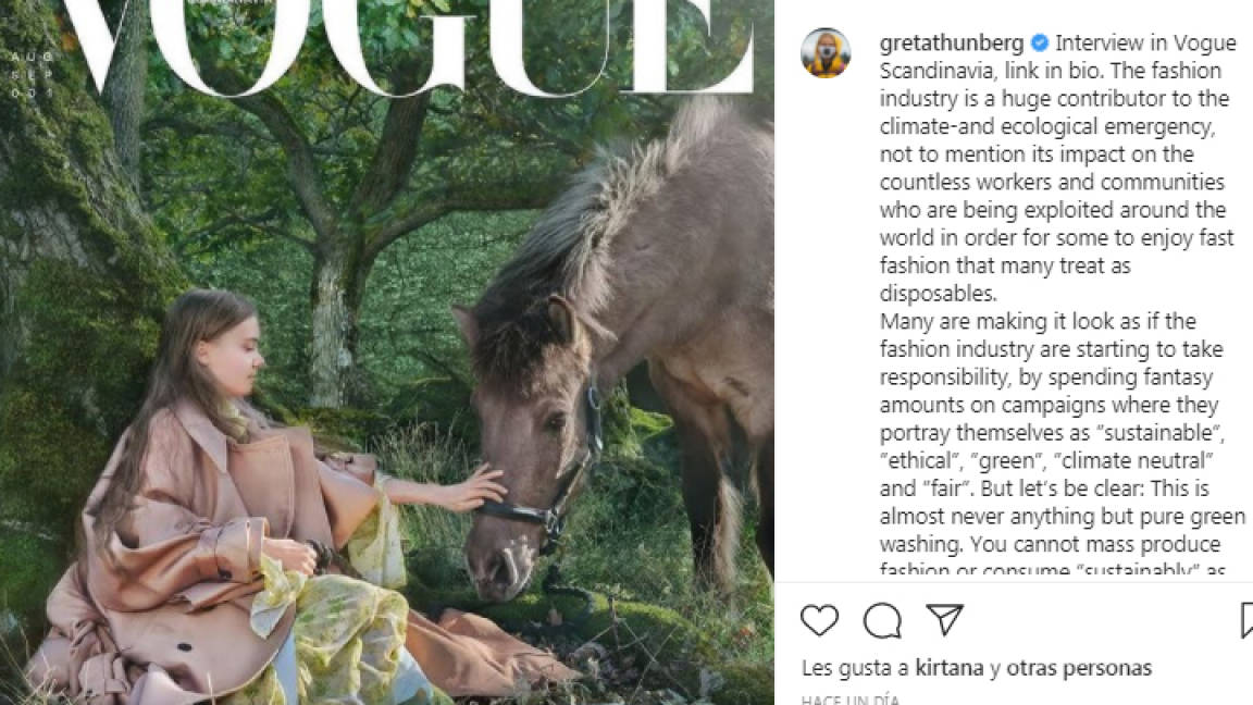 Desde la portada de Vogue, Greta Thunberg critica la industria de la moda