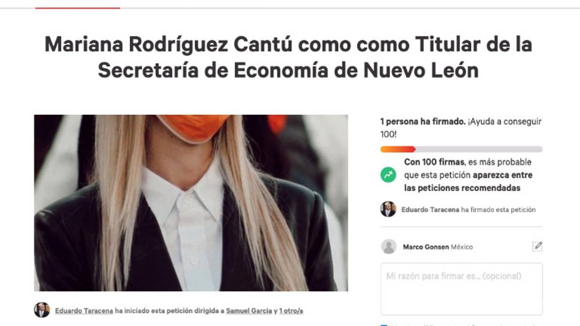 $!Piden que Mariana Rodríguez sea la secretaria de Economía de NL