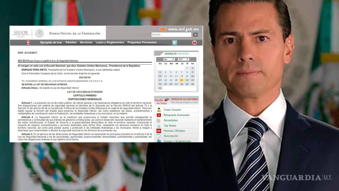 $!Promulga Enrique Peña Nieto Ley de Seguridad Interior