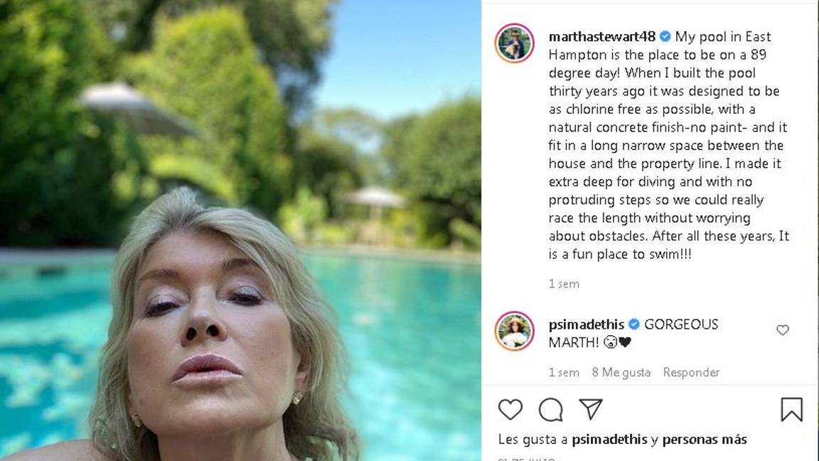 $!A sus 79 años, Martha Stewart posa desde la piscina