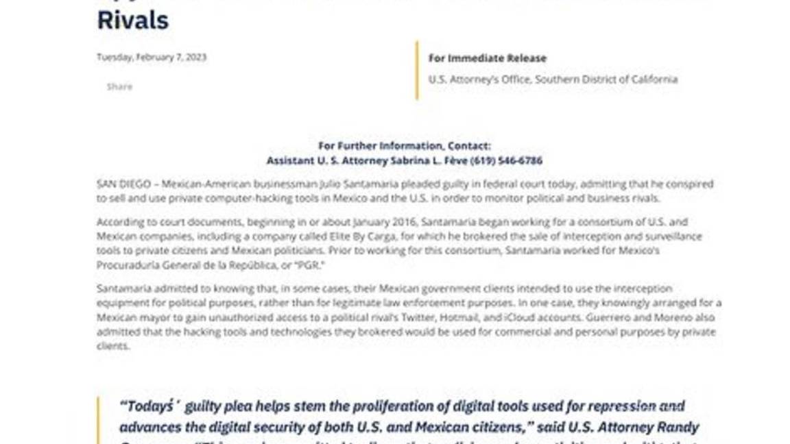 $!Ex empleado de la PGR vendía programas espía a políticos, se declara culpable en EU