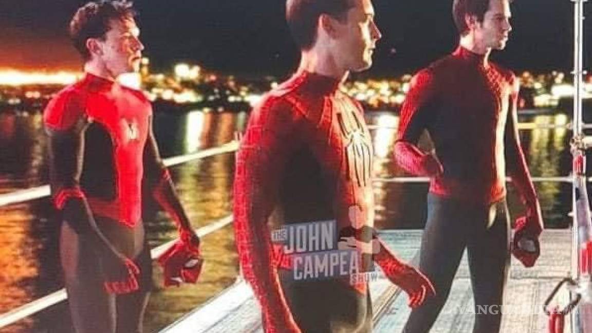 Enloquecen por 'fotos filtradas' de Maguire, Garfield y Holland en escena  en Spiderman No Way Home