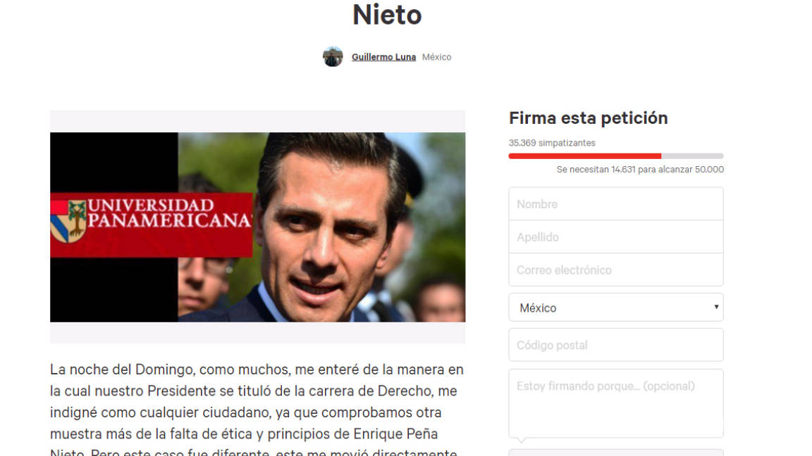 Alumnos de la Universidad Panamericana piden retirar el título a Peña Nieto