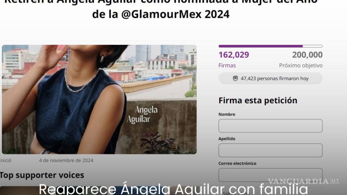 Reaparece Ángela Aguilar con familia Nodal y usuarios abren Change.org para quitarle título de ‘Mujer del año’