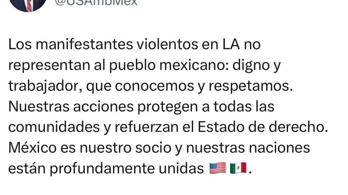 $!Condena embajador de EU en México, Ronald Johnson, manifestaciones violentas en LA