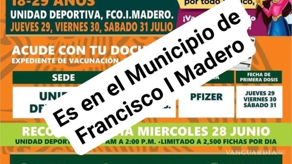 Saltillenses confunden anuncio de vacunación para Francisco I. Madero y acuden a Ciudad Deportiva