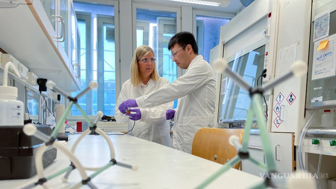 $!Maquetas de moléculas junto a investigadores en laboratorio.