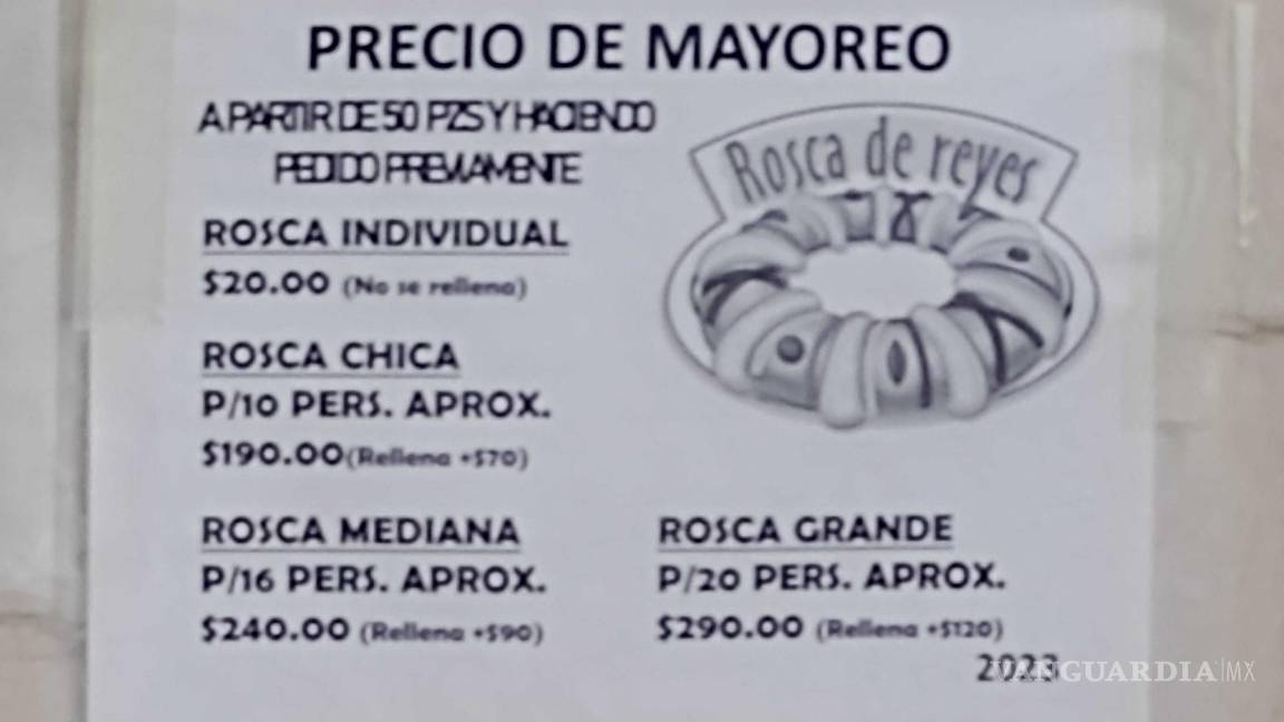 $!Precios actuales de las roscas de reyes en una panadería de la ciudad.
