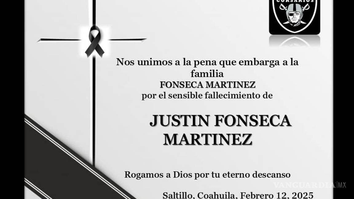 $!¡Hasta siempre, Justin! Luto en el deporte de Saltillo, tras pérdida de joven quarterback de 15 años