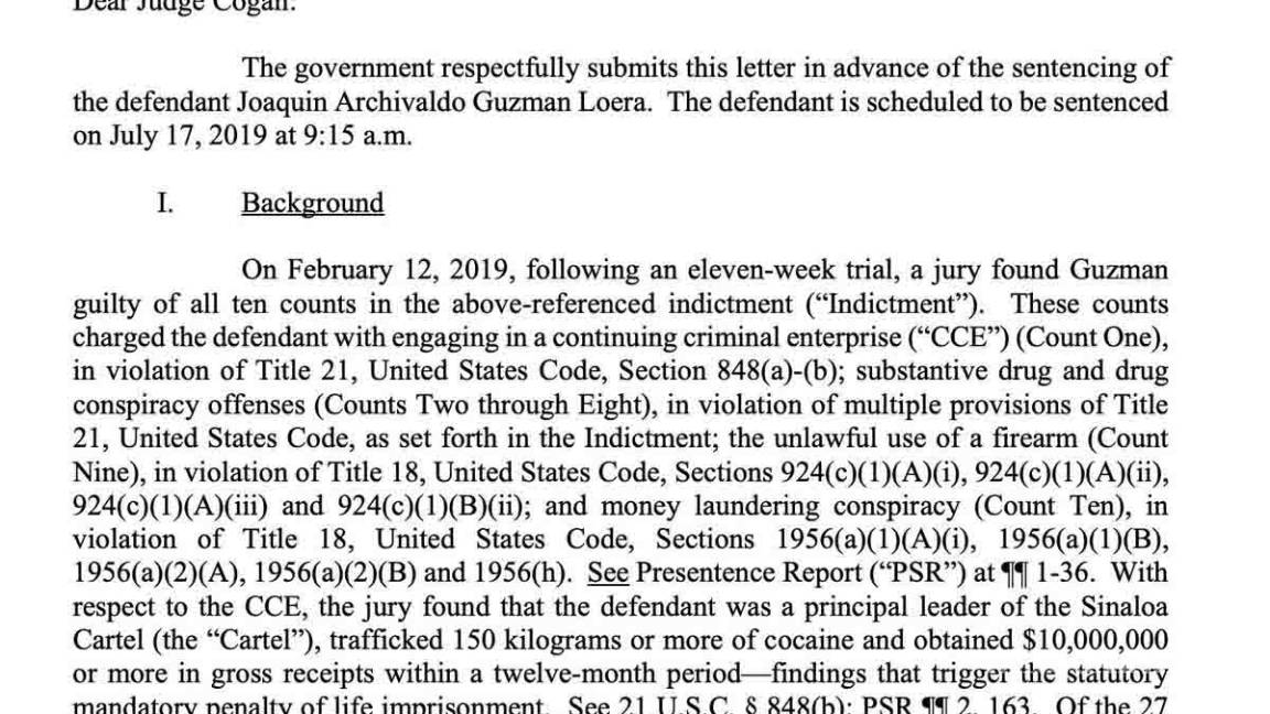 $!Fiscalía de Estados Unidos pide cadena perpetua para Joaquín "El Chapo" Guzmán