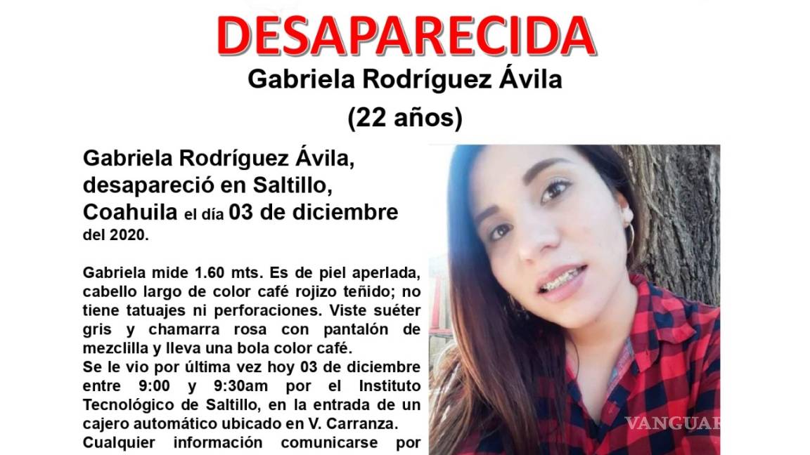 Reportan desaparición de Gabriela en Saltillo