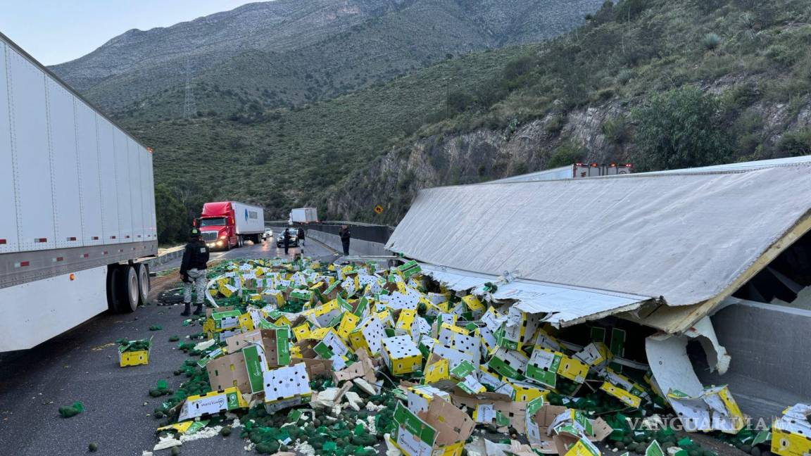 Vuelca tráiler con 20 toneladas de aguacate en Los Chorros y desata rapiña