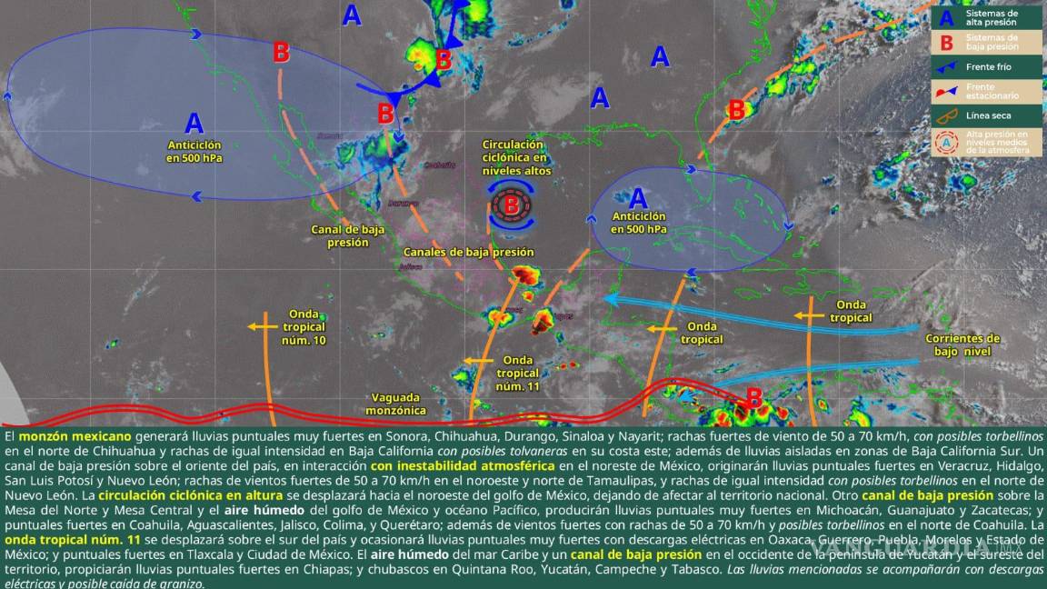 $!El Servicio Meteorológico Nacional advirtió sobre lluvias intensas, tormentas eléctricas y vientos fuertes en Coahuila.