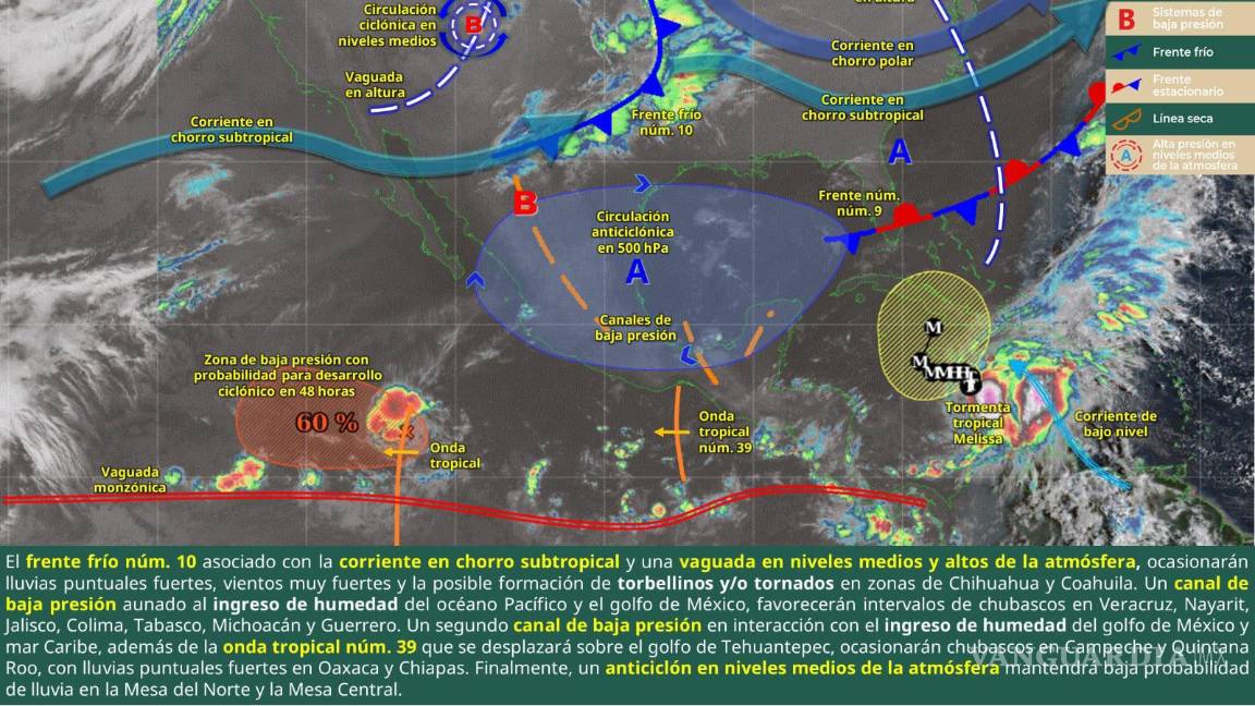 $!Frente Frío número 10 provocará rachas de viento de hasta 80 km/h y lluvias puntuales fuertes.