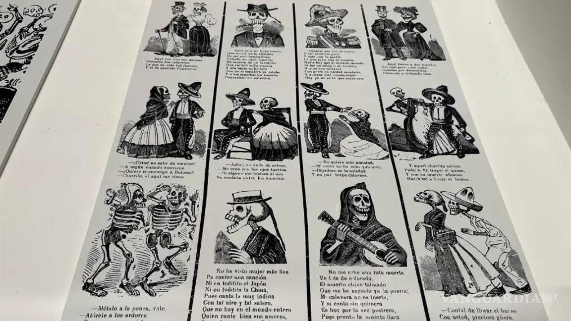 $!Vista de la muestra sobre el grabador mexicano José Guadalupe Posada en el lobby del Rockefeller Center, en Nueva York, el 20 octubre 2022.