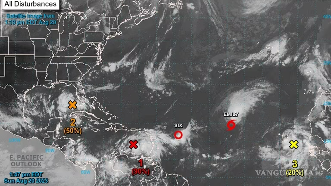 $!Hilary se degrada, pero en el Atlántico se forman las tormentas Emily y Franklin