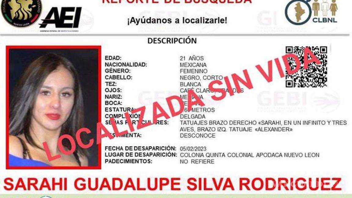 Sarahí Guadalupe fue encontrada sin vida, por su madre; desapareció en Apodaca