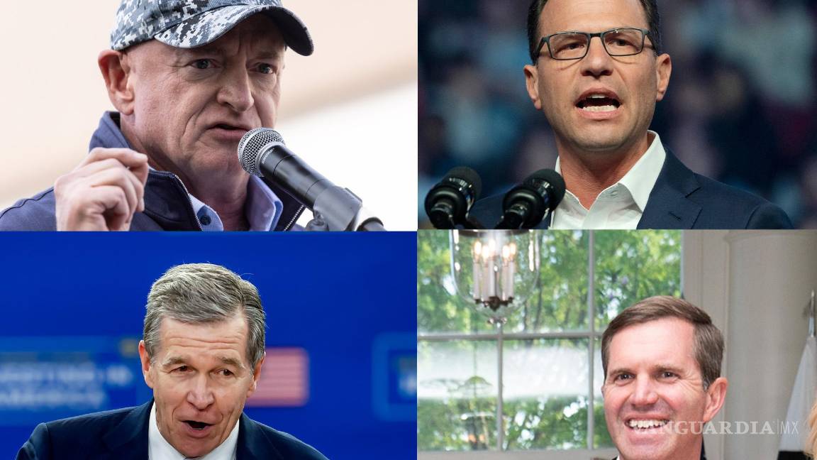 $!Arriba Mark Kelly (i), senador por Arizona y Josh Shapiro (d), gobernador de Pensilvania. Abajo Roy Cooper (i), gobernador de Carolina del Norte y Andy Beshear, gobernador de Kentucky; ha mostrado su intención de hacerse con la candidatura demócrata.