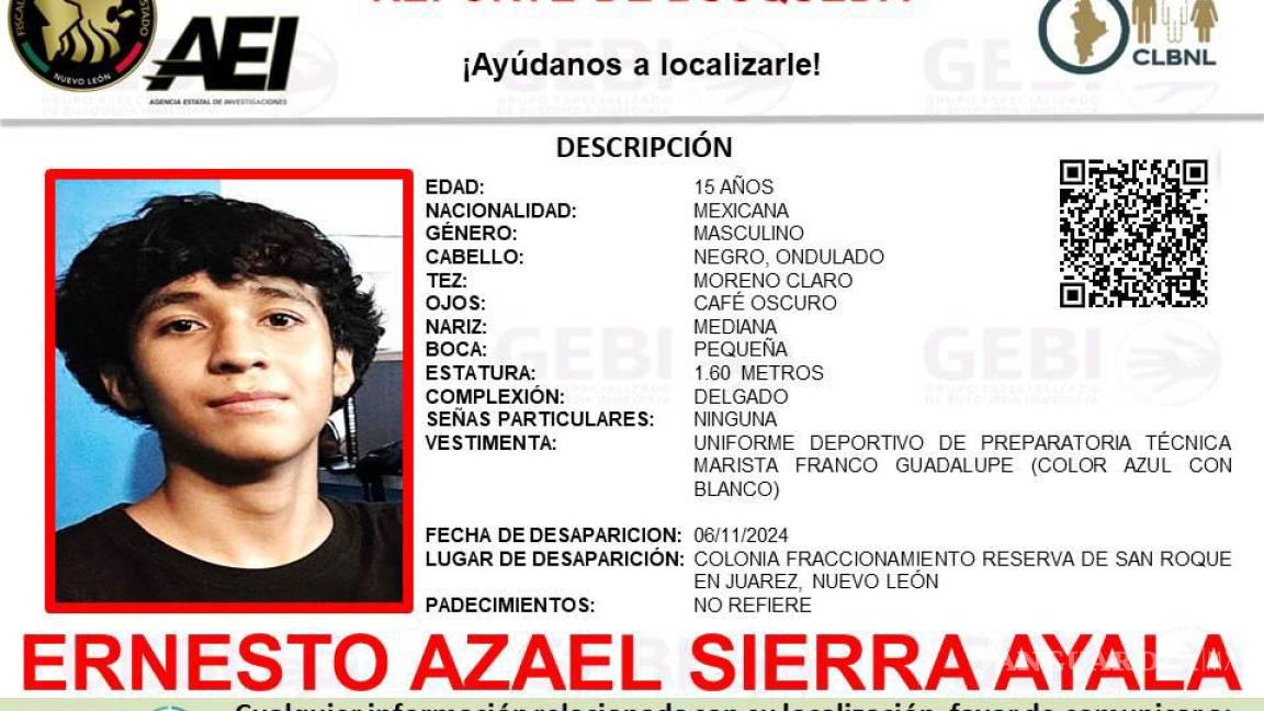 Buscan a joven que desapareció cuando iba a la preparatoria, en Juárez, Nuevo León