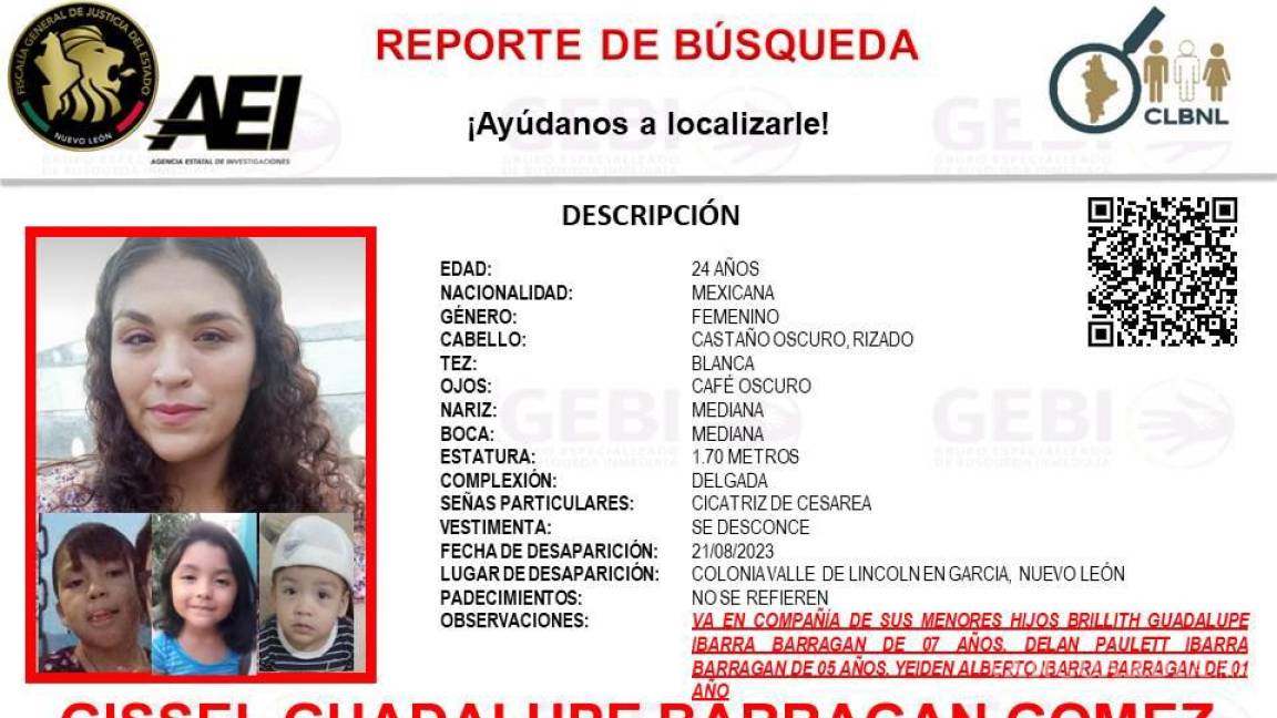 Buscan en Nuevo León a mujer que desapareció junto a sus tres hijos
