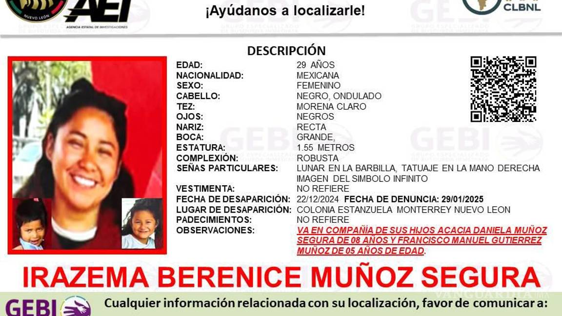 Buscan a mujer que desapareció junto a sus hijos en Nuevo León