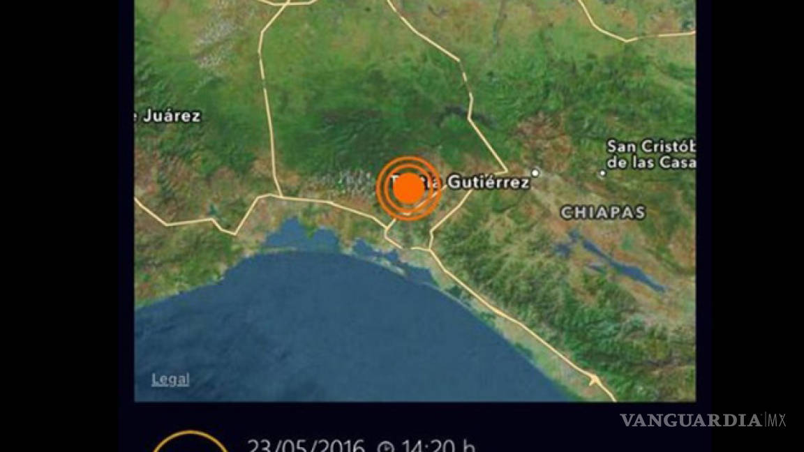 Registran sismo de 5.4 grados Richter en Chiapas