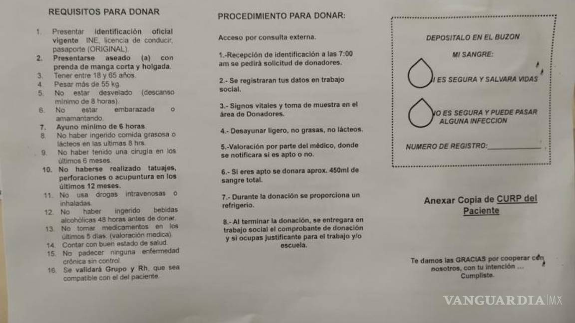 $!Requisitos que solicitan en el Hospital General para donar sangre.
