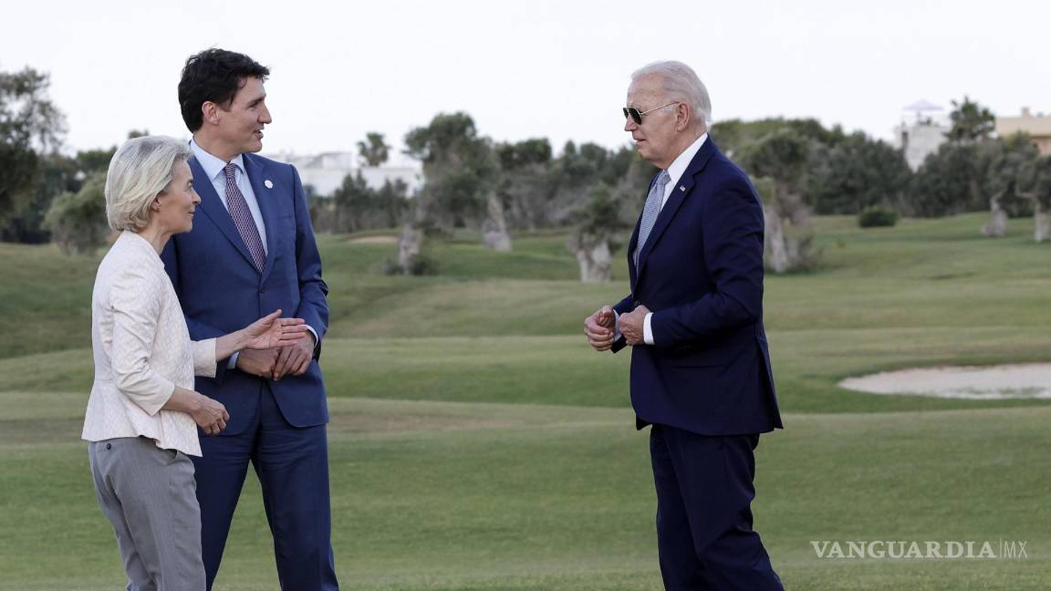$!El presidente Joe Biden es recibido en Borgo Egnazia, Brindisi por el primer ministro canadiense, Justin Trudeau, y la presidenta de la Comisión Europea, Ursula von der Leyen.