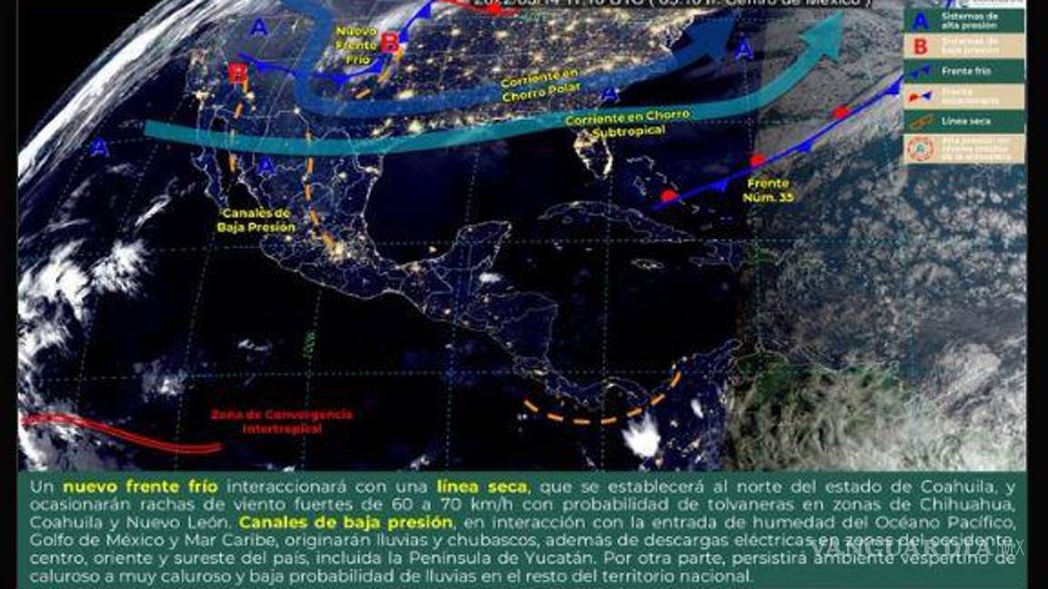 $!¡Prepárese!... frente frío 36 y 37 golpearán al territorio mexicano; ocasionarán heladas, lluvias y granizadas en estos estados