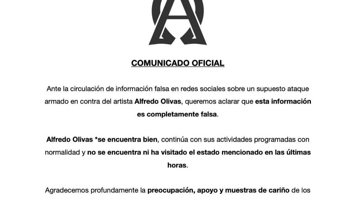 $!Autoridades de Tamaulipas desmienten supuesto ataque armado contra el cantante Alfredo Olivas