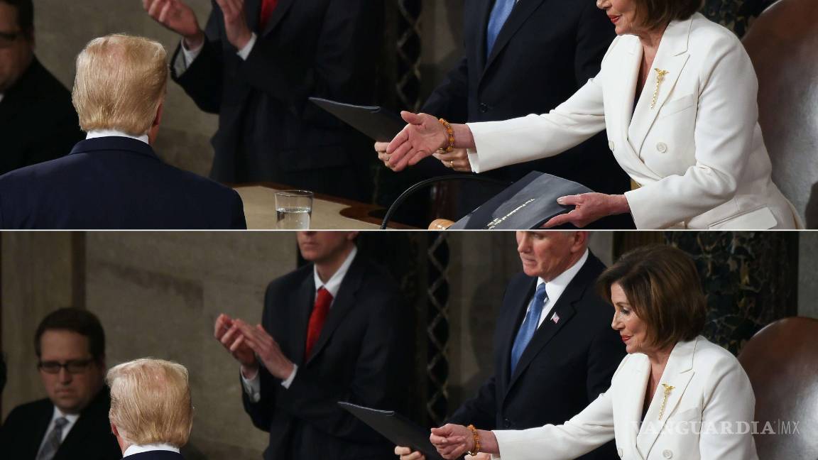 $!Donald Trump le niega el saludo a Nancy Pelosi... ¡y ella le rompe su discurso ante el Congreso! (video)