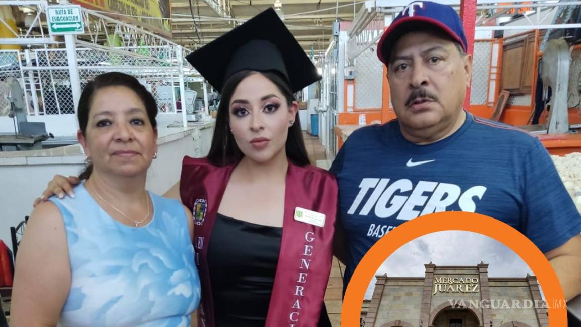 Desde el Mercado Juárez de Saltillo, joven celebra graduación junto a sus padres; publicación se hace viral