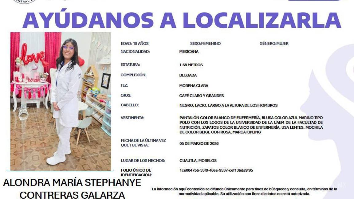 $!Desaparece Alondra María Stephanye Contreras, estudiante de Nutrición de la UAEM; es el tercer caso