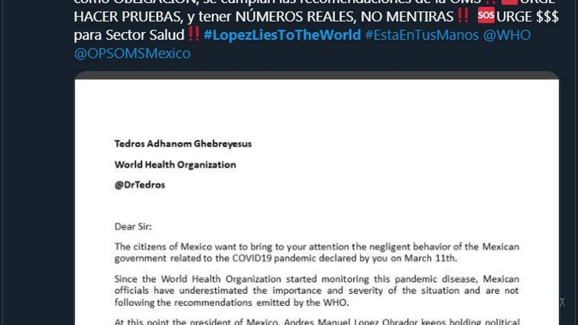 $!#LopezLiesToTheWorld: Por omisión de AMLO ante coronavirus en México, usuarios piden intervención de ONU y OMS