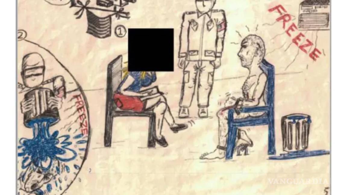 $!Abu Zubaydah, conocido como el “prisionero eterno”, preso en Guantánamo desde 2006, muestra en dibujos la tortura a la que fue sometido por la CIA.