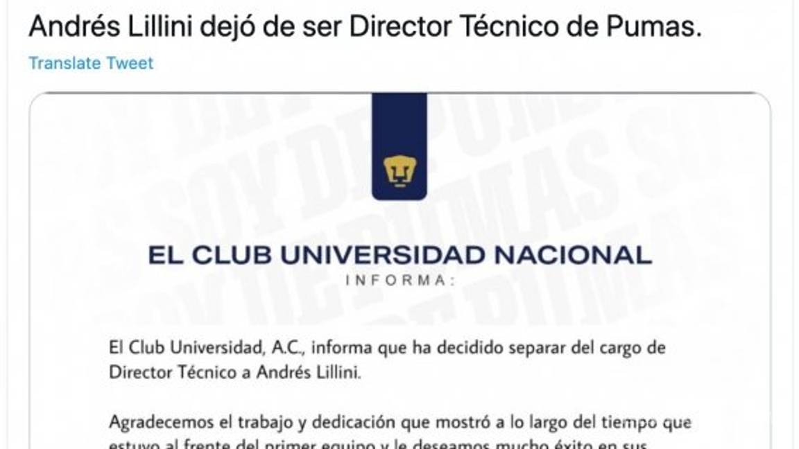 $!Cuenta falsa de Pumas despide a Andrés Lillini