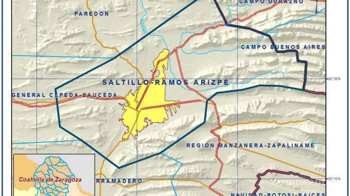$!Mapa del acuífero Saltillo–Ramos Arizpe, muestra la zonas de explotación hídrica.