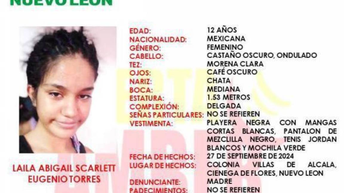 Buscan a adolescente desaparecida en Ciénega de Flores, Nuevo León