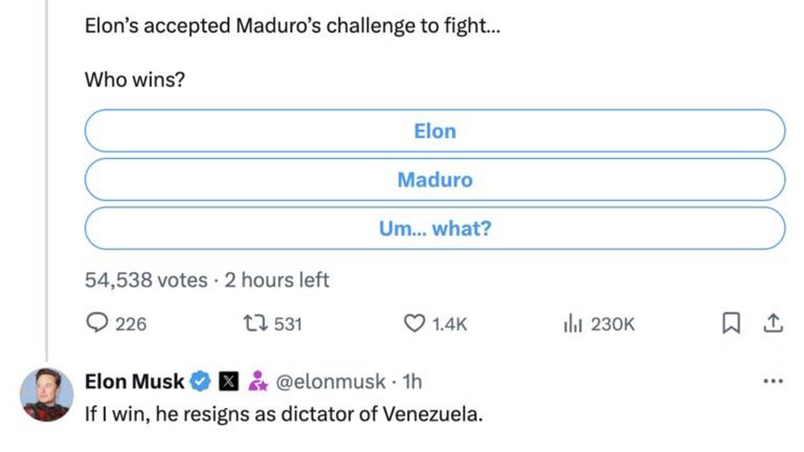 $!Musk acepta pelear contra el presidente de Venezuela, Nicolás Maduro