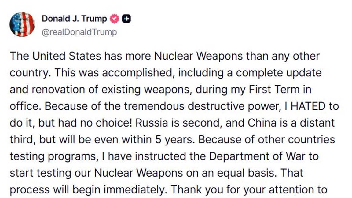 $!Donald Trump ordenó empezar a probar inmediatamente el arsenal nuclear estadounidense debido a los programas de pruebas de otros países.