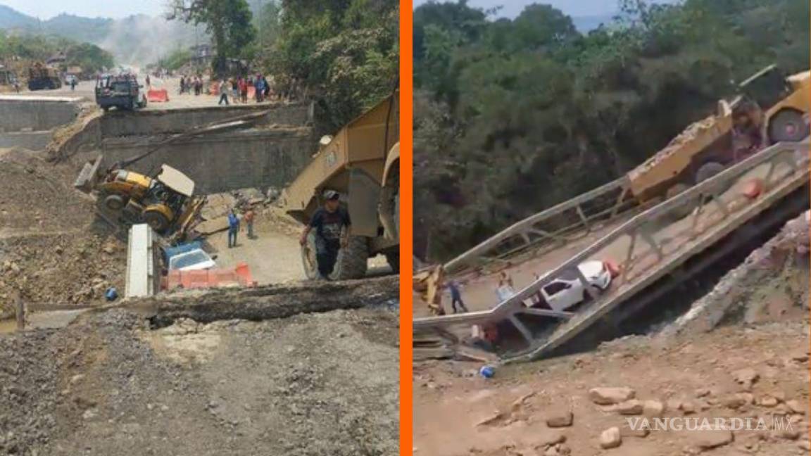 Colapso de puente vehicular en carretera de SLP dejó tres obreros heridos; AMLO supervisó la obra